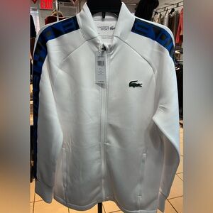 Lacoste White and Blue Track Jacket with Zip Reg fit size L new with tags!